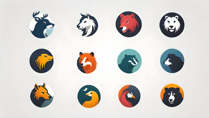 Wall Mural - Many animals together themed logo icon symbol emblem on the white background  Generative AI