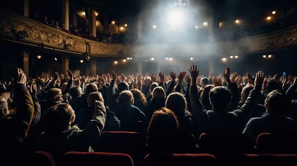 Audience cheering in packed theater live concert performance entertainment