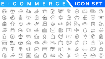 E-commerce icon set. Online shopping and delivery elements. E-business symbol. Solid icons vector collection.