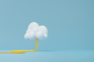 3d render of white cloud with yellow cables connected background.