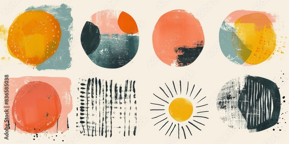 Abstract small simple icon clipart set of blush geometric shapes with