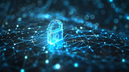 Digital Fortress Blue Network Lock Icon Symbolizing Online Security and Protection