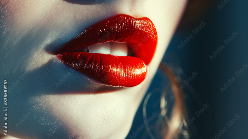 Red lipstick that shines on the lips of a beautiful woman ,Generative ...