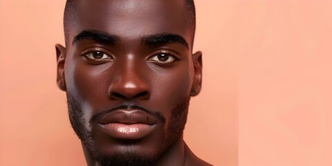 Wall Mural - Handsome Black Man s Face in Peach Backdrop for Skincare Advertisement