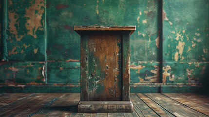 Wall Mural - A rustic lectern on a solid olive background,