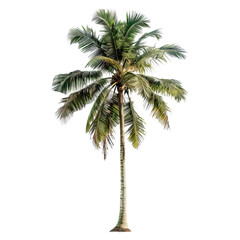 a single coconut palm tree isolated on white, symbolizing tropical vacations and serene beach getawa