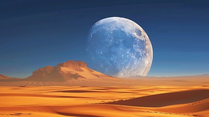 Wall Mural - Bright moon over desert dunes.