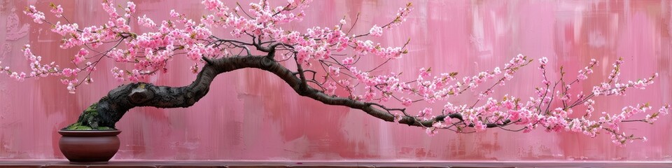 A pink tree with pink flowers is in a pink vase