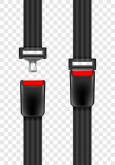 Vector illustration of safety seat belt, open and closed seatbelt isolated on transparent background.