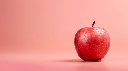 Wall Mural - Red apple on a solid background in soft peach.