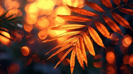 Wall Mural - Autumn Leaf Silhouette with Bokeh Lights