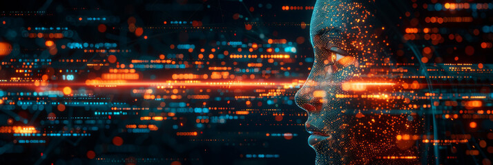 Digital background for tech, AI, neural networks, data, audio, graphics