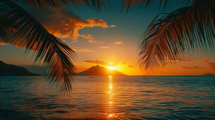 Wall Mural - Sunset Over Tropical Island