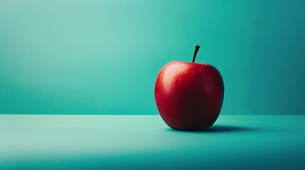 Wall Mural - Red apple on a solid background in striking cyan.