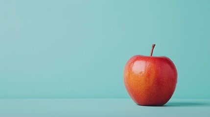 Wall Mural - Red apple on a solid background in striking cyan.