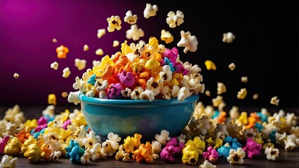 Wall Mural - Popcorn of various bright colors popping out exploding