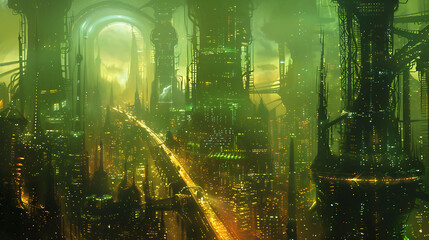 Wall Mural - A fantasy world with a city in the background and a river in the foreground