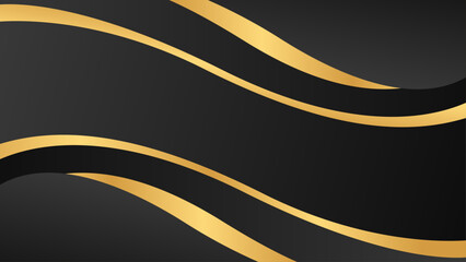 Wall Mural - Black and gold abstract curve background, metallic wavy shapes, vector modern wallpaper for templates, banners, cards, web, pages, and others