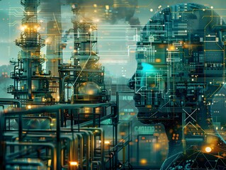 Wall Mural - Illustration of Applying AI and ML algorithms to analyze data and optimize industrial processes, improve quality control, and enhance production efficiency. Ai Generate.