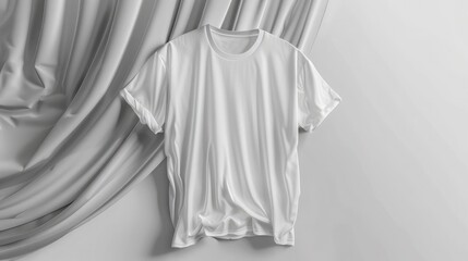 Wall Mural - Shirt mock up on gray background ,T-shirt template ,White version, front design,Cloth template. Unfolded blank T-shirt  lying on the studio background ,Top of view, Mockup ready to use in your design