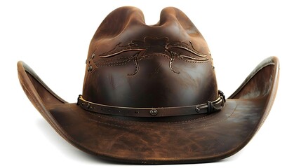 Wall Mural - brown cowboy hat featuring genuine leather band, isolated.