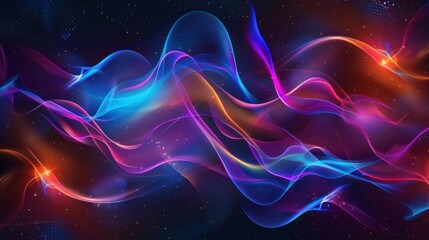 Wall Mural - abstract digital wallpaper with futuristic glowing colorful waves on dark background. generative ai 
