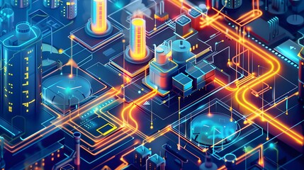 Illustration of Continuously monitoring operational data to detect anomalies, optimize performance, and ensure safety in industrial plants. Ai Generate.