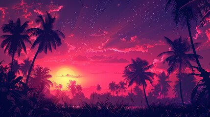 Wall Mural - Tropical Sunset Silhouette