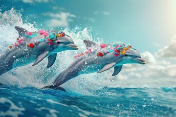 Sticker - dolphin jumping in water