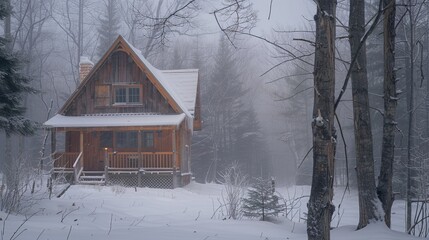 Poster - A cabin in the woods in the snow