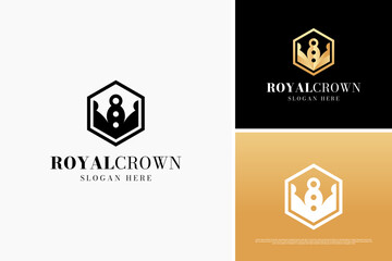 Wall Mural - Royal crown premium hexagon logo design concept, vintage crown logo template