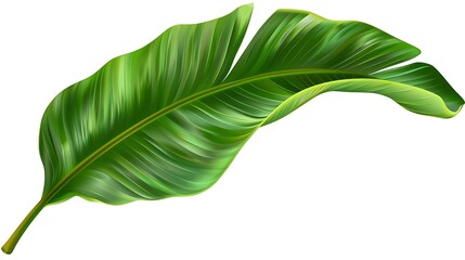 Wall Mural - Single tropical banana tree leaf, rich green color, transparent background.