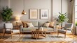© Sunisadonphimai - modern living room with Wall picture frame