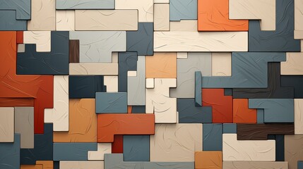 Wall Mural - Vibrant abstract jigsaw illustration with bold lines, flat texture, high detail, and dynamic shapes.