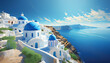 © homydesign - A digital art of Santorini’s blue domes overlooking the Aegean Sea