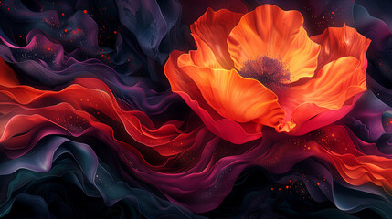 Wall Mural - Generative art, floral patterns, organic shapes, vibrant hues, intricate details