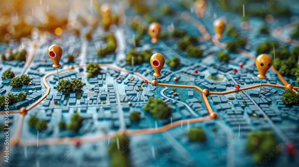 Emergency Response: A 3D vector illustration of a map with pins showing ...