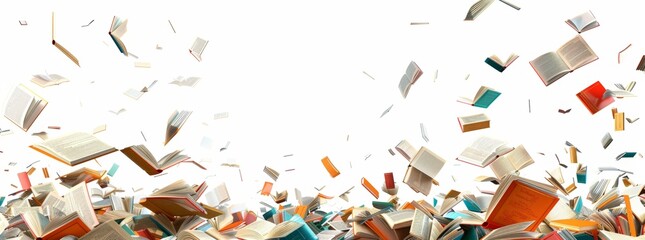 A large pile of books fell on the floor, with many pages flying in all directions.