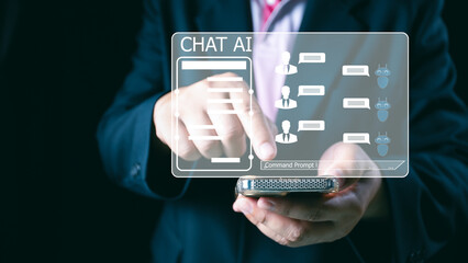 Wall Mural - ai technology, artificial intelligence. man using technology smart robot ai, artificial intelligence