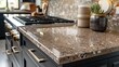 © DARIKA - Close-up of a granite countertop with shimmering specks and natural variations, providing a high-end feel. Minimal and Simple,