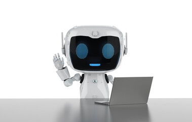 Poster - Personal assistant robot work with computer notebook