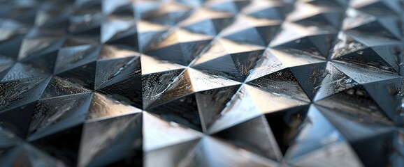 A closeup of a metallic surface with engraved geometric patterns, emphasizing the precision and reflective qualities of the material.