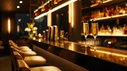 Wall Mural - sophisticated bar interior with drinks on the counter, romantic atmosphere.
