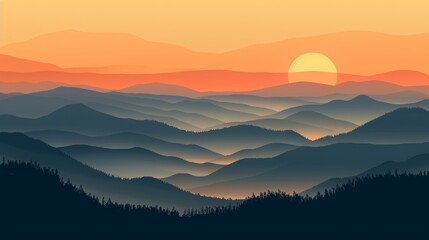 Sticker - Mountain Sunset with Silhouetted Trees