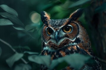 Wall Mural - a great horned owl by person