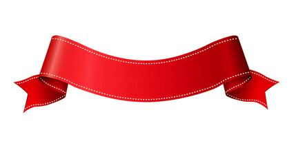 red ribbon banner with white stitching isolated on transparent background