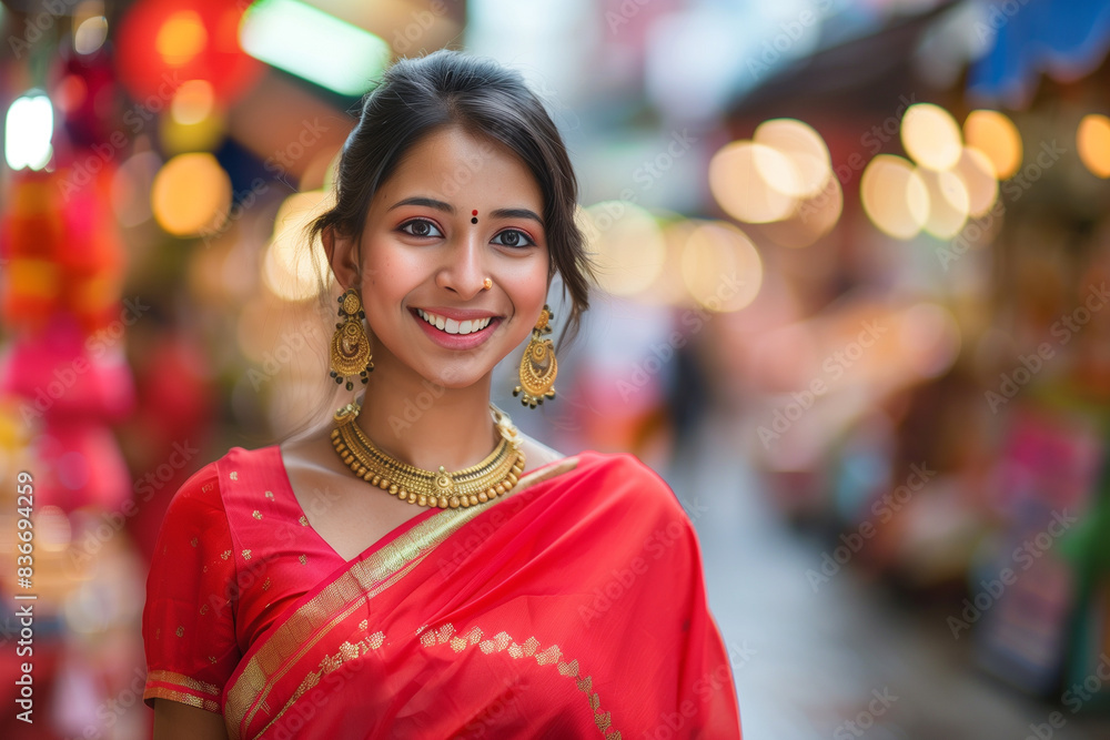 portrait of an elegant young Indian woman in traditional attire ...