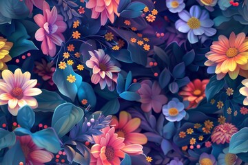 Poster - A radiant seamless floral based pattern design for visually striking artwork