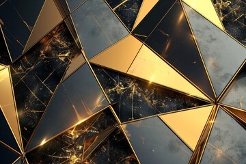 Showcase modern luxury with abstract gold triangle shapes intersection in contemporary art display