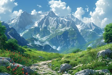 Wall Mural - panoramic landscape with mountain range